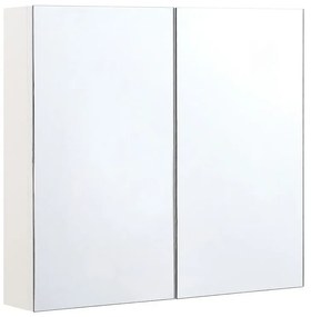 Fehér És Ezüst Fürdőszoba Szekrény Tükörrel 80 x 70 cm NAVARRA Beliani