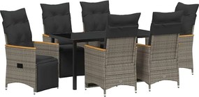 vidaXL Kert étkező szett párnával 7 pcs Szürke polirattan