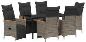 vidaXL Kert étkező szett párnával 7 pcs Szürke polirattan