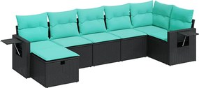 vidaXL 7 részes fekete polyrattan kerti ülőgarnitúra párnával
