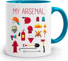 Kék Bögre Tűzoltó Felszerelés Tűzoltó Nyomtatott Fényképpel