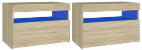 2 db sonoma tölgyszínű éjjeliszekrény LED-lámpákkal 60x35x40 cm