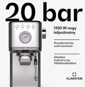 Klarstein SteelPresso Slim kávéfőző, portafilter, tartozékokkal együtt