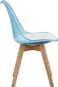 Szék, átlátszó kék, akril/ekobőr/bükk, BALI 2 NEW