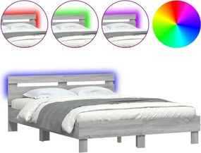 vidaXL szürke sonoma színű ágykeret fejtámlával és LED-del 140x200 cm