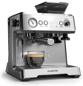 Klarstein GrandPresso karos kávéfőző, precíziós daráló, gőzfúvóka, portaszűrő, nyomásjelző, 20 bar