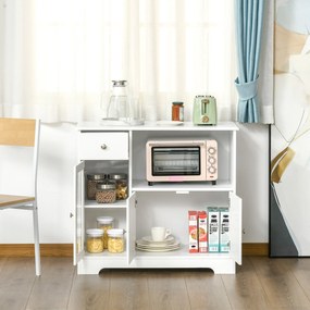 HOMCOM Mikrohullámú Sütőszekrény, Konyhai Buffét, Tárolószekrény, Konyhába és Étkezőbe 90 x 40 x 82 cm Edzett Üveg és Fa, Fehér | Aosom