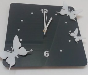 Modern falióra műanyagból-Pillangók, Szín: szürke, fehér, Méret: 30x30 cm