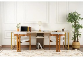 Íróasztal Twin Study Desk - Travertine, Arany