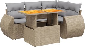 vidaXL 5 részes bézs polyrattan kerti ülőgarnitúra párnákkal
