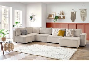 Krémszínű kordbársony sarokkanapé (bal oldali-"U" alakú) Nihad modular – Bobochic Paris