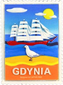 Postaláda alakú mágnes tengeri motívummal Gdynia