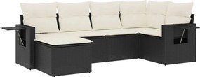 vidaXL 6 részes fekete polyrattan kerti ülőgarnitúra párnákkal