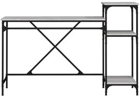 szürke sonoma fa és vas íróasztal polcokkal 135x50x90 cm