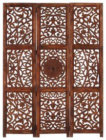 3 paneles barna kézzel faragott mangófa térelválasztó 120 x 165