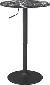 HOMCOM Bárasztal - Kerek Étkezőasztal 2 Személynek, Konyhai Asztal Márványhatású, Fekete, Ø60 x 68-93.5cm | Aosom