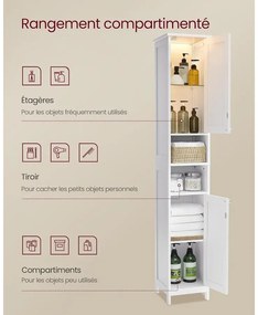 Magas és keskeny fürdőszobai szekrény világításal 170x30x30 fehér színben