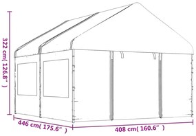fehér polietilén pavilon tetővel 4,46 x 4,08 x 3,22 m