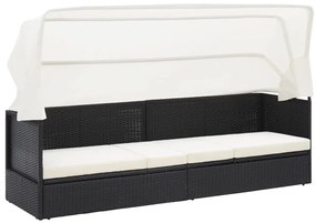 Fekete polyrattan kerti kanapé napellenzővel