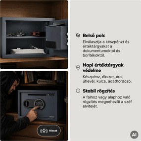 Kis bedobós széf kódzárral, elektronikus, napi bevételhez és borítékokhoz, 350x250x250 mm: PIERCE