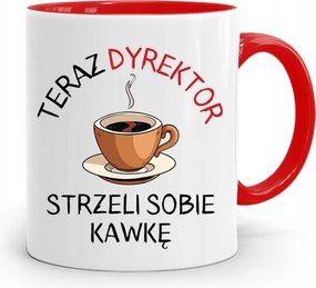 Az Igazgatónak Piros Bögre Lő Magának Egy Kávét, fényképes nyomtatással