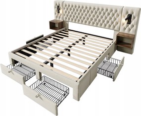 Kárpitozott ágy Franciaágy 160x200cm 2éjjeliszekrény 4fiók Usb Led