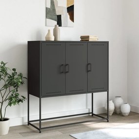fekete acél magasszekrény 100,5 x 39 x 107 cm