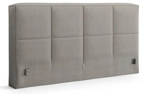 Világosszürke kárpitozott ágyneműtartós franciaágy ágyráccsal 140x200 cm Simon Darren – Micadoni