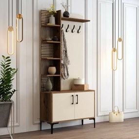 Faliakasztó cipőtartóval és polcokkal ViyanaWalnut and Cream