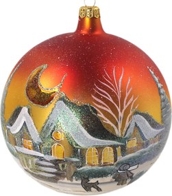 Bomba Ø 15 cm-es gömbállvánnyal arany piros téli táj