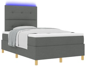 Box Spring Ágy matraccal &amp; LED világítással, Sötét szürke 120x190 cm Szövet