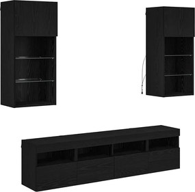 vidaXL TV Fali Egységek LED-del 5 pcs Fekete tölgy 40,5 x 30 x 90 cm