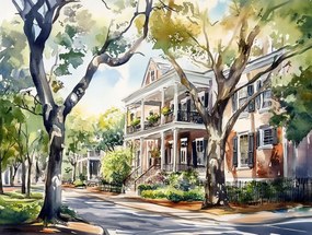 Vászonkép Canvas Város Savannah Georgia Utca Ház Rezidencia 100x75