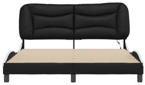 fekete és fehér műbőr ágykeret LED-világítással 160 x 200 cm