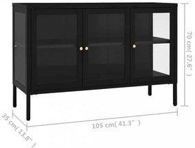 fekete acél és üveg tálalószekrény 105 x 35 x 70 cm