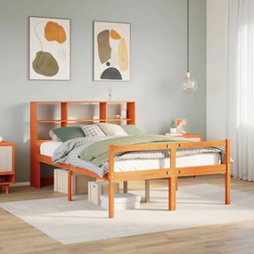 viaszbarna tömör fa könyvespolcos ágy matrac nélkül 135 x 190cm