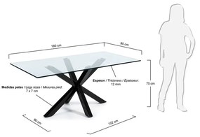 Étkezőasztal üveg asztallappal, fekete lábakkal - 160 x 90 cm - Kave Home