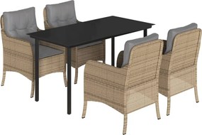 vidaXL 5 részes bézs polyrattan kerti étkezőgarnitúra párnákkal