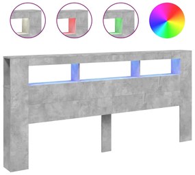 betonszürke szerelt fa LED-es fejtámla 220x18,5x103,5 cm