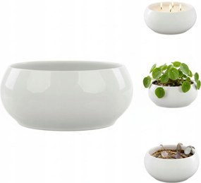 Virágcserép kaspó, kerámia tál, fehér fényes ø14cm sima, glamour stílusú