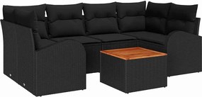 vidaXL Kerti Kanapé Szett párnával 7 pcs Fekete polirattan
