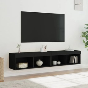 2 db fekete TV-szekrény LED-világítással 80x30x30 cm