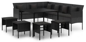 6 részes fekete polyrattan kerti étkezőgarnitúra párnákkal