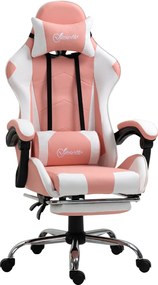 Vinsetto Ergonomikus Játék Szék Fejtámlás Masszázs Deréktámasz Párnázott Lábemelő Forgó Gamer Szék PC Szék Csatlakoztatható Karfákkal, Hintázó Funkció