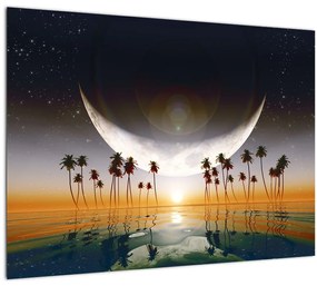 Kép - Hold a pálmafák felett (üvegen) (70x50 cm)