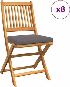 vidaXL Összecsukható szék 8 pcs Szürke 49 x 57.5 x 92cm Tömör akácfa