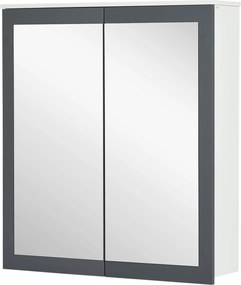 Keankin Fürdőszobaszekrény Tükörrel Fali Fürdőszobaszekrény Két Üvegajtóval és Állítható Polcokkal 69x17x75.5 cm Fehér | Aosom