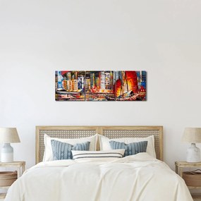 Kép - Victoria Harbour, Hong Kong, olajfestmény (órával) (90x30 cm)