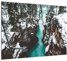 Kép - hegyi folyó télen (üvegen) (70x50 cm)
