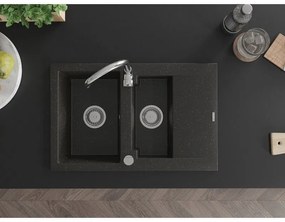Mexen Gaspar, gránit mosogató 737x475x177 mm, 1,5 kamrás és Telma króm csaptelep, fekete-arany metál, 6507-75-670200-00